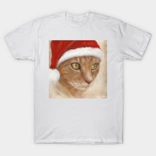 Painting of a Ginger Cat with Christmas Hat T-Shirt